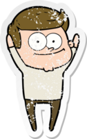 distressed sticker of a cartoon happy man png