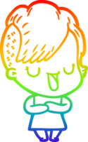 regenboog helling lijn tekening van een schattig tekenfilm meisje met hipster kapsel png