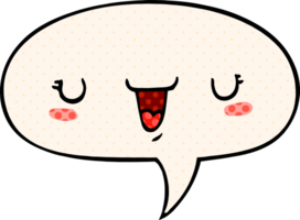 cute happy face cartoon with speech bubble in comic book style png