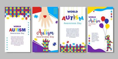 conjunto de mundo autismo conciencia día póster para social medios de comunicación historia, bandera, antecedentes vector