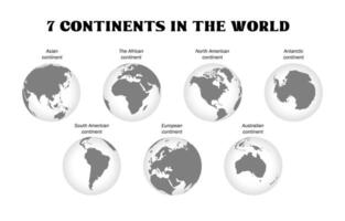 7 continents in the world with white background vector