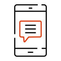 Chat bubble with smartphone, icon of mobile message app vector