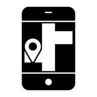 Location pin inside smartphone, icon of mobile map vector