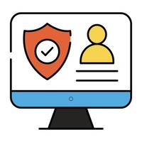 Avatar with shield inside monitor denoting concept of profile security vector