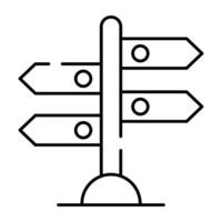 Direction post icon in linear design, road board vector