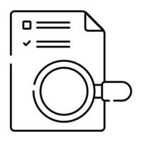 Document under magnifying glass, icon of search paper vector