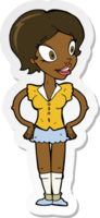 sticker of a cartoon happy woman in short skirt png