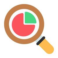 Flat design icon of pie chart under magnifier vector