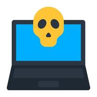Skull with display screen showcasing laptop hacking vector
