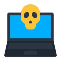 Skull with display screen showcasing laptop hacking vector