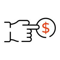 Hand on dollar coin depicting pay per click icon vector