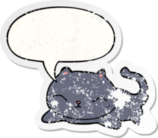 dessin animé chat avec discours bulle affligé affligé vieux autocollant png