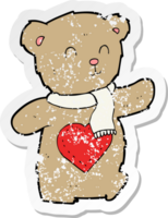 retro noodlijdende sticker van een cartoonteddybeer met liefdeshart png