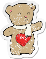 retro distressed sticker of a cartoon teddy bear with love heart png