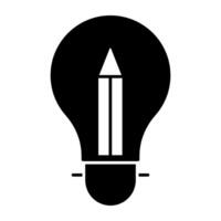 Pencil inside lightbulb, solid design of creative writing icon vector