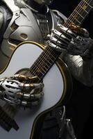 AI generated Robot Holding Guitar. AI music concept. AI generated photo