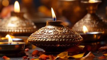 AI generated Happy Diwali festival with realistic oil Diwali lamp background AI generated photo