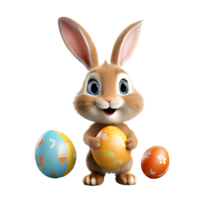 ai generado un linda Conejo participación un Pascua de Resurrección huevo, dibujos animados personaje aislado en transparente antecedentes png