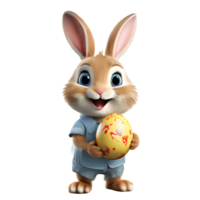 AI generated A cute rabbit holding an easter egg, cartoon character isolated on transparent background png