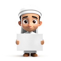 AI generated 3d rendering cartoon little boy character holding a blank sign png