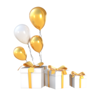 3D Rendering White Golden Gifts And Balloons png