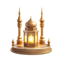 ai generato 3d interpretazione decorativo d'oro lanterna nel moschea forma raggiante per Ramadan celebrazione png