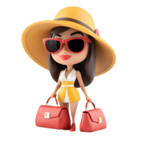 AI generated 3D Rendering Female Cartoon Character With Handbags And Wearing Sunglasses png