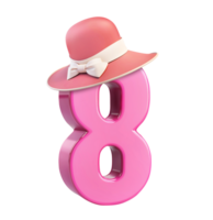 3D Rendering Pink Number Eight Wearing Hat png