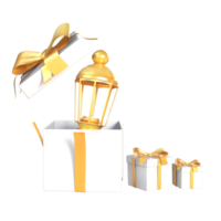 3d rendering open gift with golden lantern png