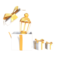 3d interpretazione Aperto regalo con d'oro lanterna png