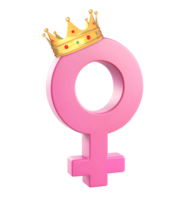 3d representación rosado hembra símbolo vistiendo dorado corona png