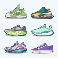 conjunto colección de zapato dibujos animados icono, vector concepto plano diseño. vector ilustración zapatillas en plano estilo. vector zapatilla de deporte Zapatos lado vista.