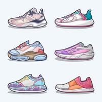 Set collection of shoe cartoon icon, Vector Concept Flat design. Vector illustration Sneakers in flat style. vector sneaker shoes side view.