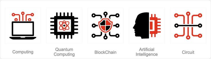 A set of 5 Mix icons as computing, quantum computing, block chain vector