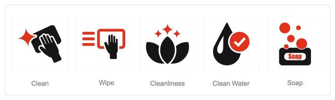 A set of 5 Hygiene icons as clean, wipe, cleanliness vector
