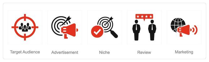 A set of 5 Influencer icons as target audience, advertisement, niche vector