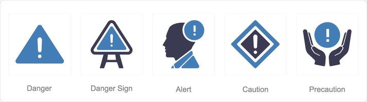 A set of 5 Hazard Danger icons as danger, danger sign, alert vector