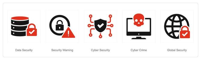 A set of 5 Cyber Security icons as data security, security warning, cyber security vector