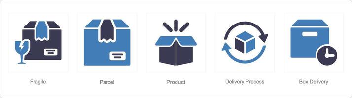 A set of 5 delivery icons as fragile, parcel, product vector