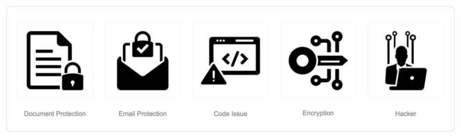 un conjunto de 5 5 ciber seguridad íconos como documento proteccion, correo electrónico proteccion, código problema vector