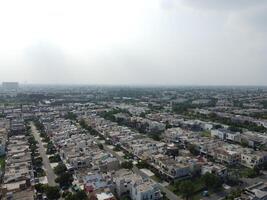 Aerial view of city with drone. photo