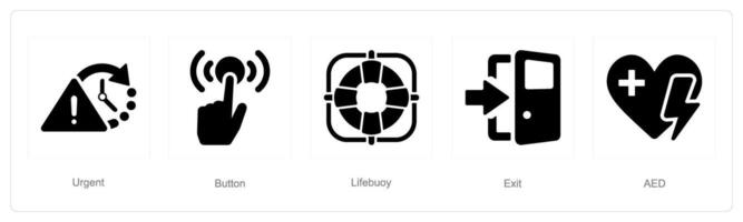 A set of 5 Emergency icons as urgent, button, lifebuoy vector