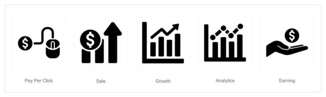 A set of 5 Digital Marketing icons as pay per click, sale, growth vector