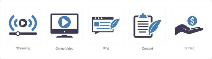 A set of 5 Digital Marketing icons as streaming, online video, blog vector