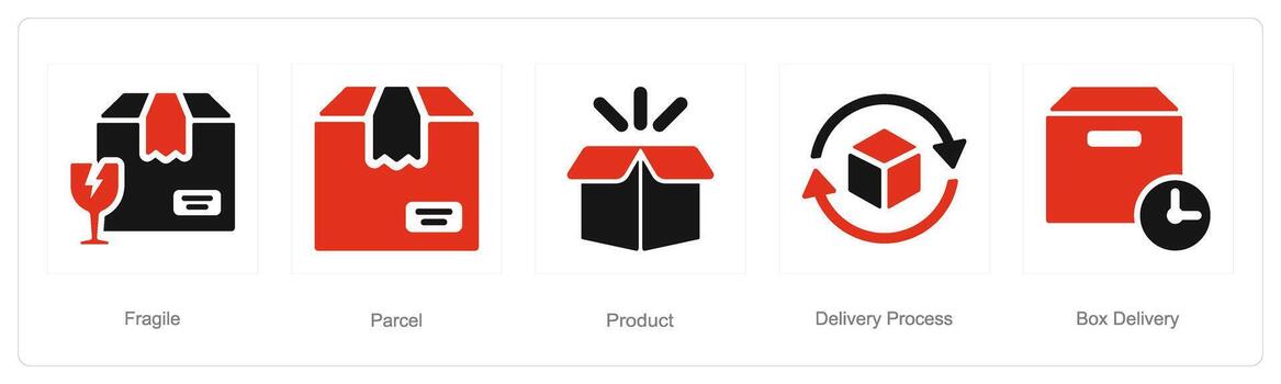 un conjunto de 5 5 entrega íconos como frágil, parcela, producto vector