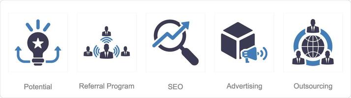 A set of 5 Increase Sale icons as potential, referral program, seo vector