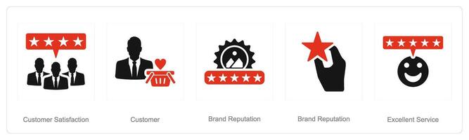 A set of 5 Customer service icons as customer satisfaction, customer, brand reputation vector