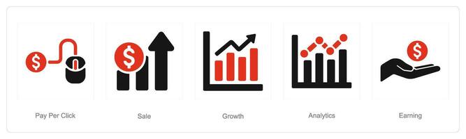 A set of 5 Digital Marketing icons as pay per click, sale, growth vector