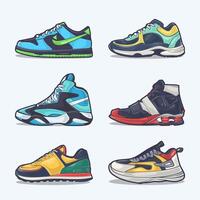 conjunto colección de zapato dibujos animados icono, vector concepto plano diseño. vector ilustración zapatillas en plano estilo. vector zapatilla de deporte Zapatos lado vista.