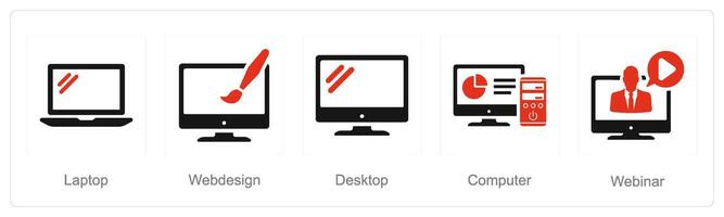 A set of 5 Internet Computer icons as laptop, web design, desktop vector